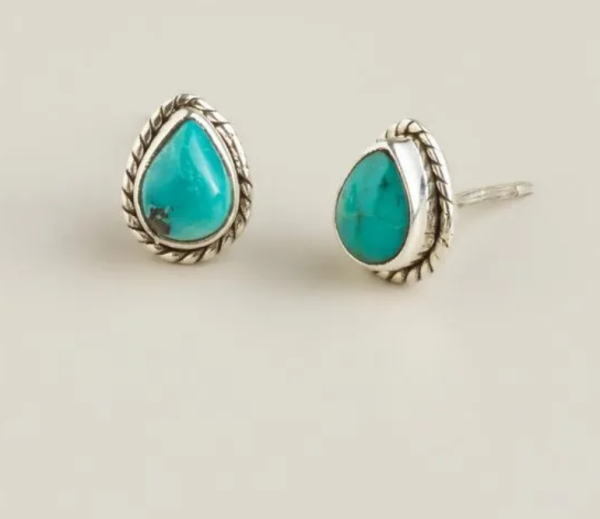 ターコイズブルー×アンティークシルバー925純銀ピアス拍卖