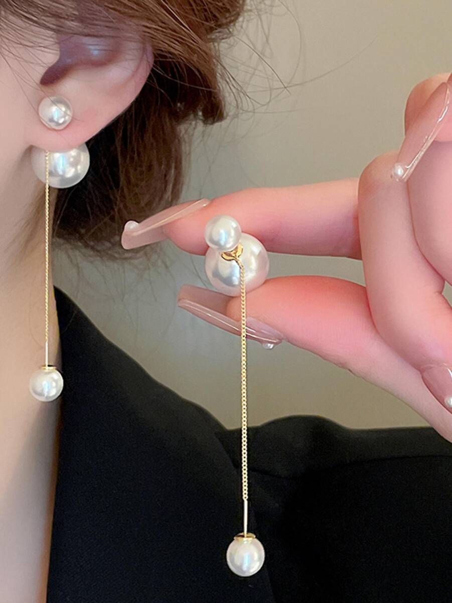 CanCan掲載★上品フェイクパール イヤージャケット ゴールド拍卖