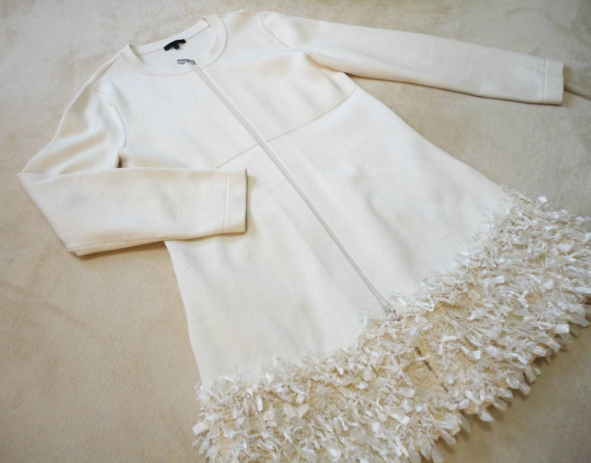 美品★TO BE CHIC トゥビーシック★ラメフリンジ ニットコート★ホワイト 40 RENE エムズグレイシー エポカ拍卖