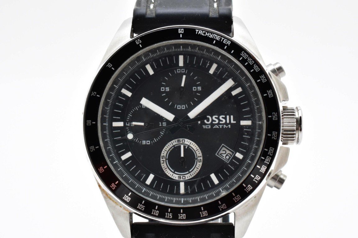 フォッシル CH2573 251608 クロノグラフ シルバー ブラック デイト ステンレス ラバー クォーツ QUARTZ メンズ 腕時計 FOSSIL拍卖