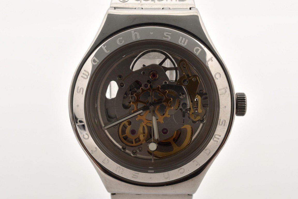 稼働品 スウォッチ アイロニー オートマチック 自動巻き シルバー スケルトン 3針 21石 メンズ 腕時計 SWATCH AUTOMATIC拍卖