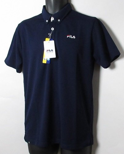 新品 フィラ/FILA ゴルフ 鹿の子 ボタンダウン半袖シャツ/レター\430/Mサイズ/784610y/ネイビー拍卖