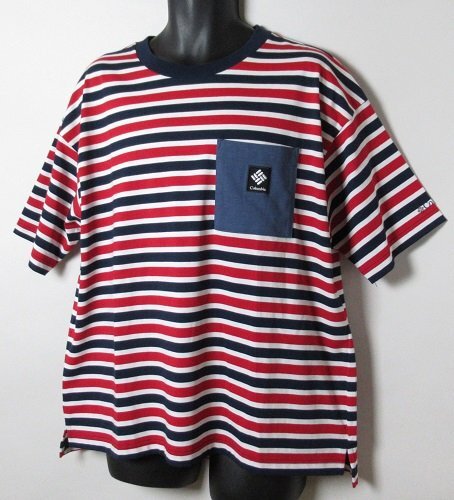 新品 コロンビア/Columbia クルーネック ボーダー半袖Tシャツ/レターパック\430/メンズ/XLサイズ/PM0326/レッド拍卖