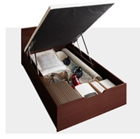 フレームのみ【アウトレット品】セミシングル 縦開き 跳ね上げベッド 棚コンセント付き ダークブラウン 10-18拍卖