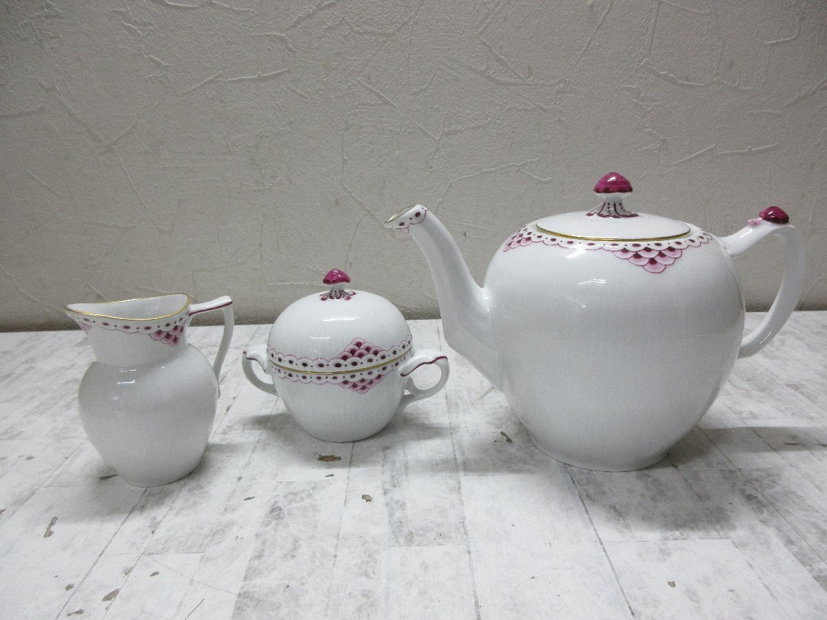 yo3 5. Royal Copenhagen ロイヤルコペンハーゲン プリンセス バーガンディ ティーポット シュガーポット クリーマー 3点 まとめ 【星見】拍卖
