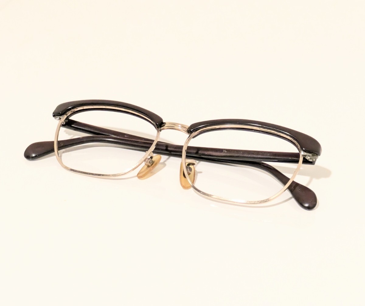 ヴィンテージメガネ 年代物 鯖江日本製 サーモント ブロー メガネフレーム 1/20 14金製 ボルドーカラー 赤紫 伊達メガネ 拍卖