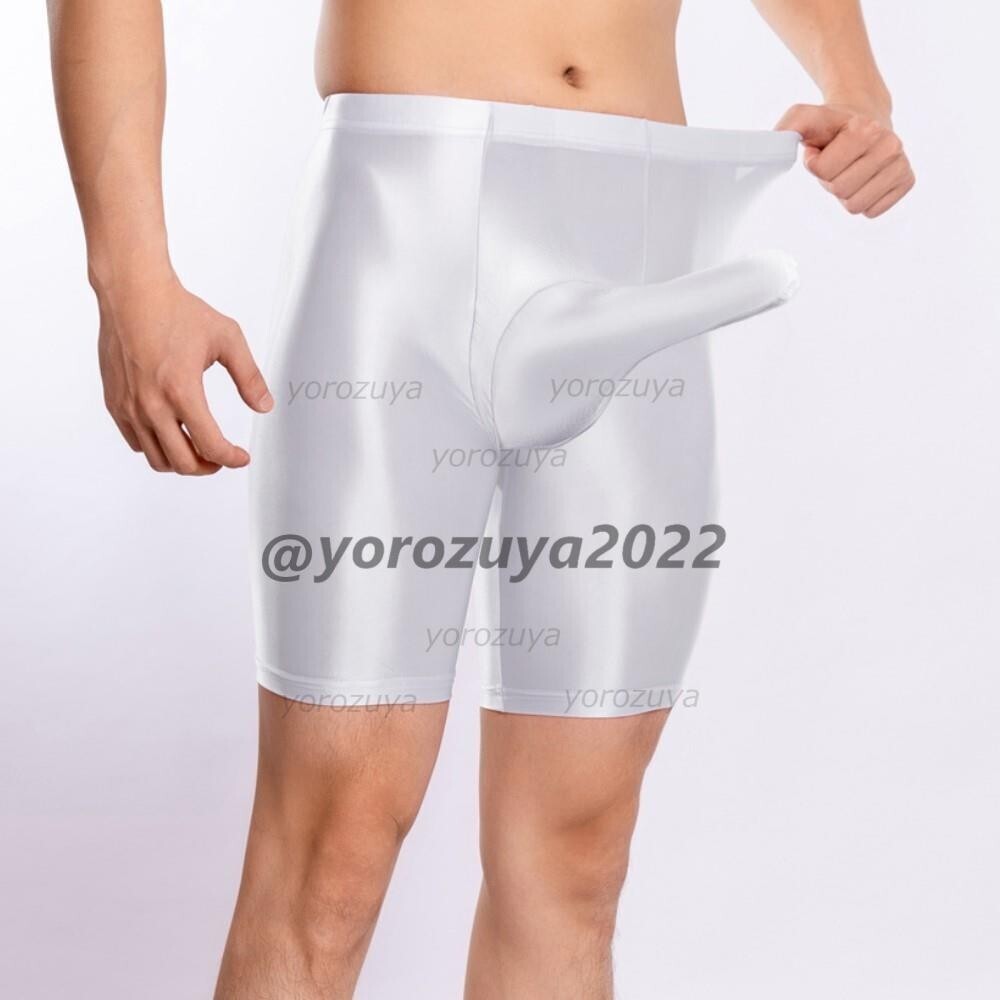 181-256-23 ツヤツヤ 光沢 サオ付き ボクサー スパッツ【ホワイトLサイズ】男性 メンズ 勃起パンツ ランジェリー ブリーフ ショーツ.2拍卖
