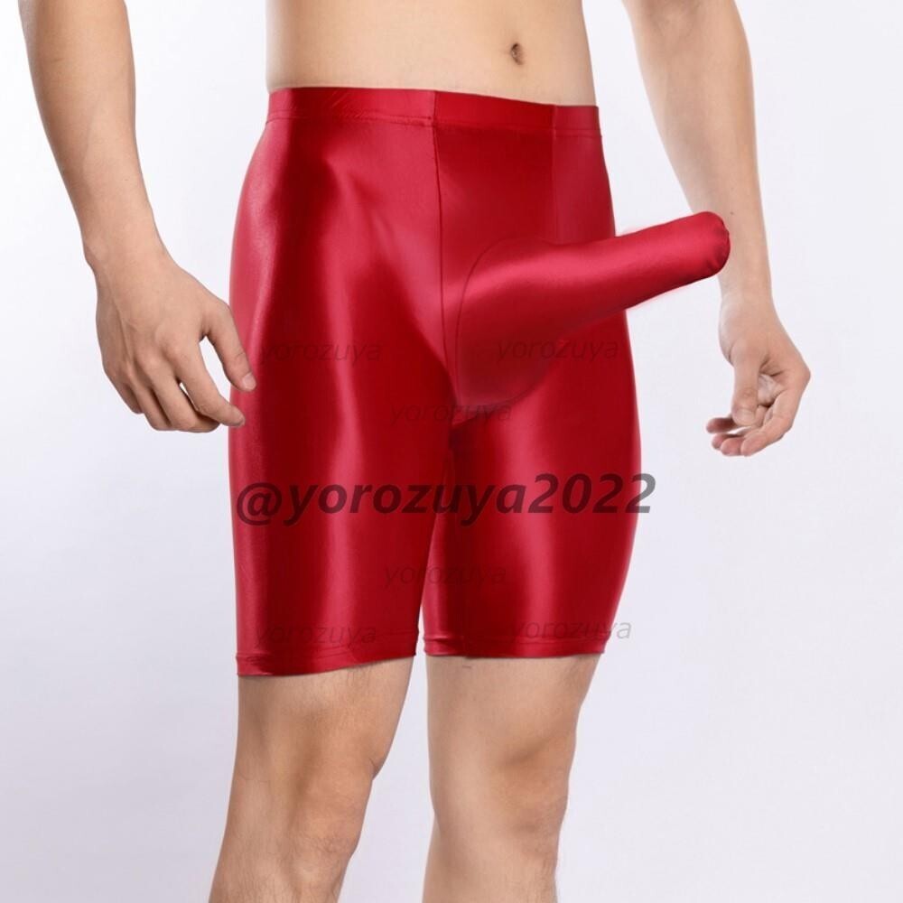 181-247-23 ツヤツヤ 光沢 サオ付き ボクサー スパッツ【レッドLサイズ】男性 メンズ 勃起パンツ ランジェリー ブリーフ ショーツ.1拍卖
