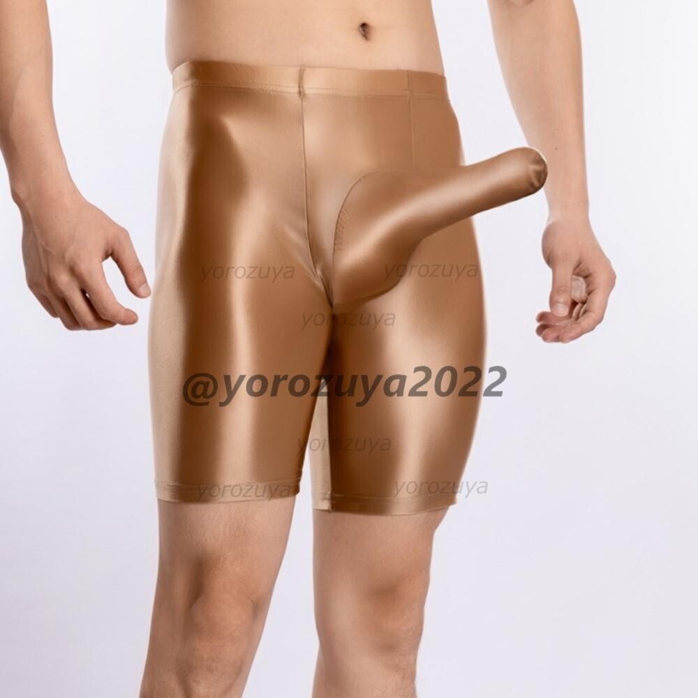 181-241-23 ツヤツヤ 光沢 サオ付き ボクサー スパッツ【ブラウンLサイズ】男性 メンズ 勃起パンツ ランジェリー ブリーフ ショーツ.2拍卖