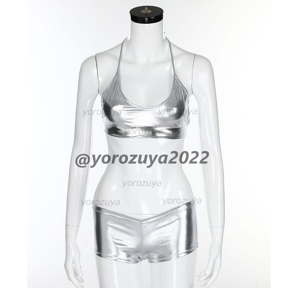 184-299-3 パフォーマンス メタル 上下セット【シルバーXL】レディース 女性 コスプレ パテントレザー 衣装 セクシー ランジェリー .2拍卖