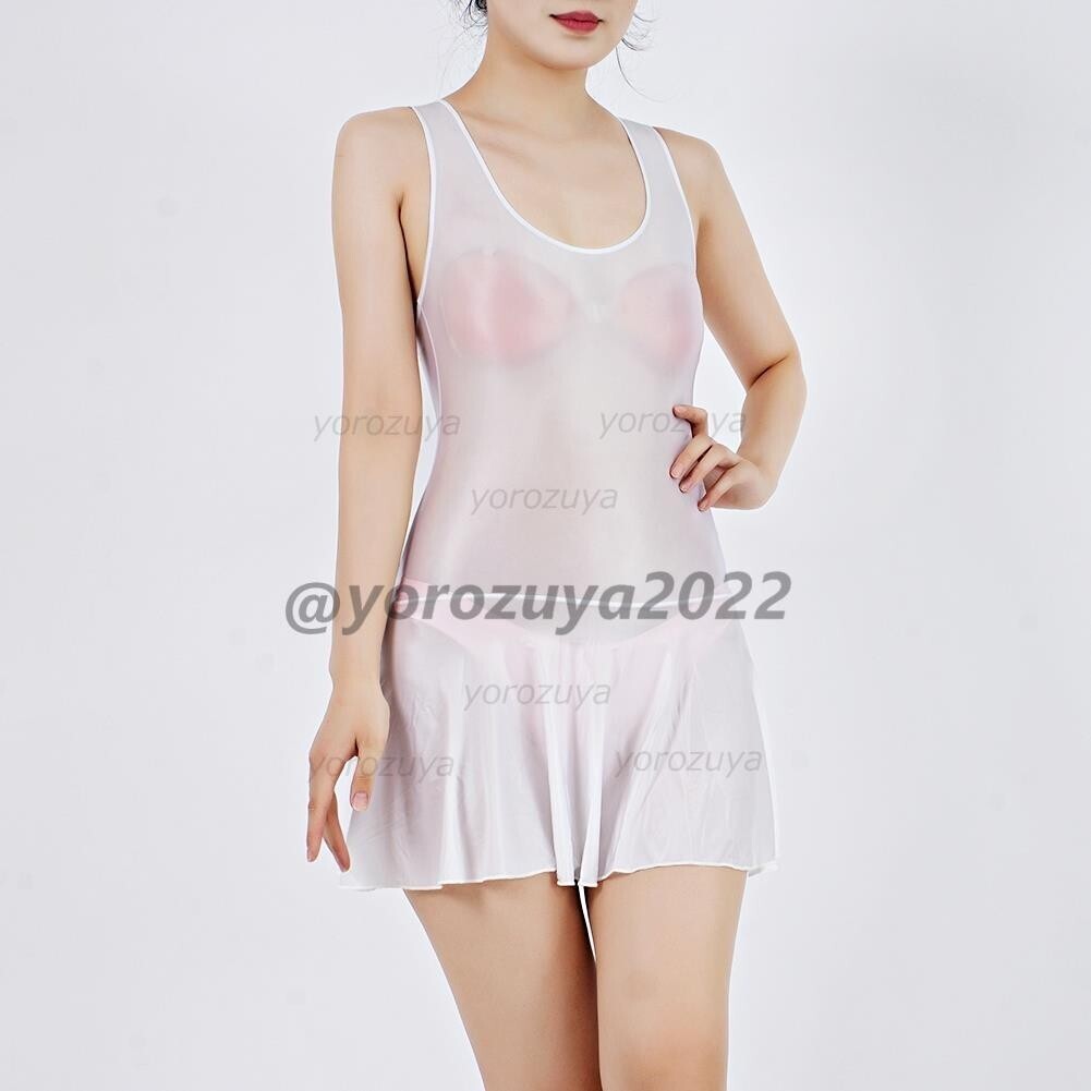 158-271-25 光沢 ツヤツヤ ピタピタ シルキー ドレス ワンピース【ホワイトXL】セクシー コスプレ エロ ランジェリー コスチューム .1拍卖