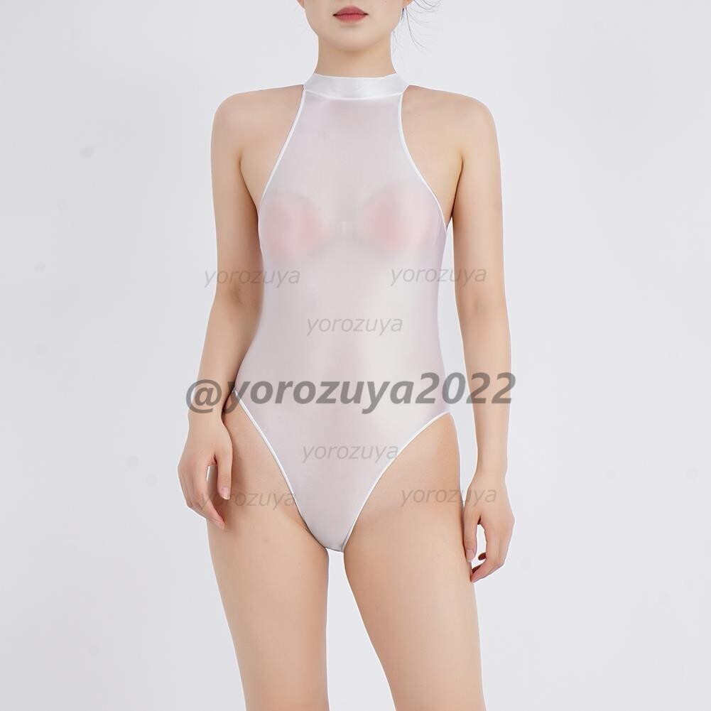 158-208-18 光沢 ツヤツヤ ホルターネック レオタード【ホワイトXLサイズ】レディース コスプレ セクシー コスチューム レースクイーン .1拍卖