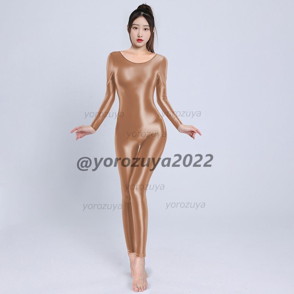 170-239-36 ツヤツヤ 光沢 全身 ジャンプスーツ ankleタイプ【ブラウンXLサイズ】セクシー コスプレ キャットスーツ レースクイーン.2拍卖