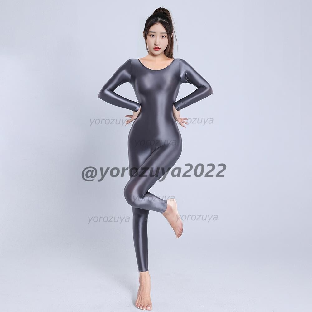 170-235-36 ツヤツヤ 光沢 全身 ジャンプスーツ ankleタイプ【グレーXLサイズ】セクシー コスプレ キャットスーツ レースクイーン.1拍卖
