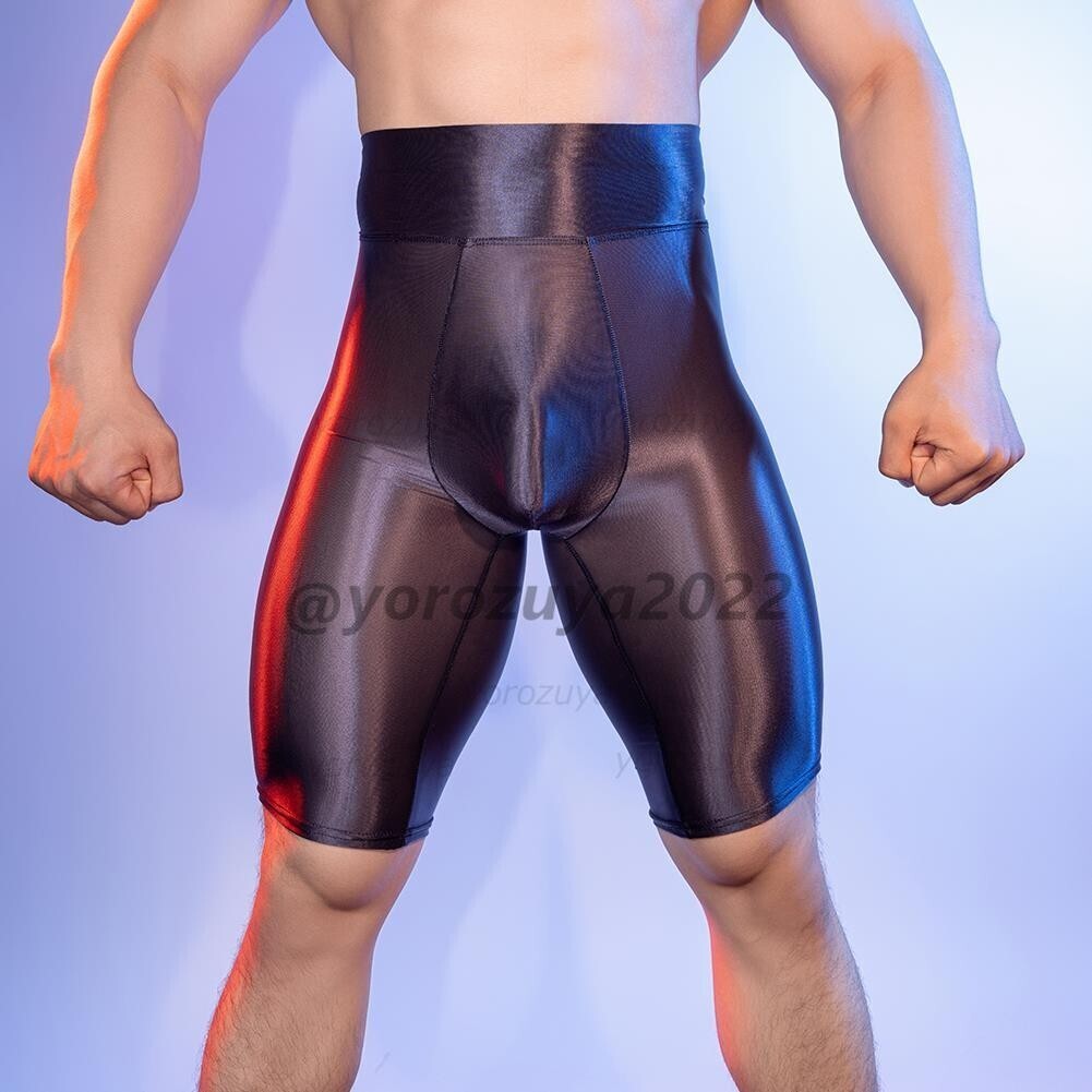 146-160-16 光沢 シルキー スパッツ ハイウエストボクサー【グレーF】男性 下着 セクシー ツヤツヤ ショーツ ランジェリー ブリーフ .1拍卖
