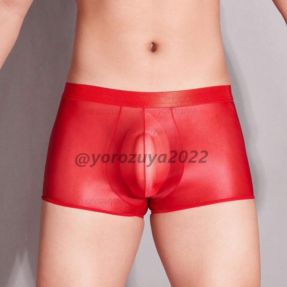 158-187-10 メンズ 光沢シルキー ボクサーブリーフ パンツ【レッドF】男性 ショーツ セクシー パンティ アンダーウェア ゲイ マッチョ.2拍卖
