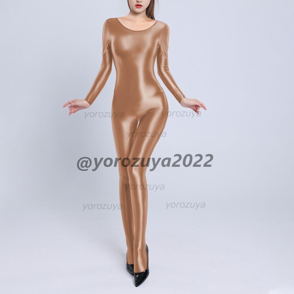 170-248-36 ツヤツヤ 光沢 全身 ジャンプスーツ toeタイプ【ブラウンXLサイズ】セクシー コスプレ キャットスーツ レースクイーン.2拍卖