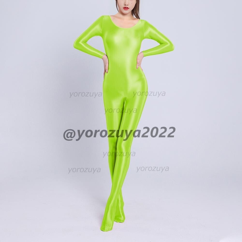 170-245-36 ツヤツヤ 光沢 全身 ジャンプスーツ toeタイプ【グリーンXLサイズ】セクシー コスプレ キャットスーツ レースクイーン.2拍卖
