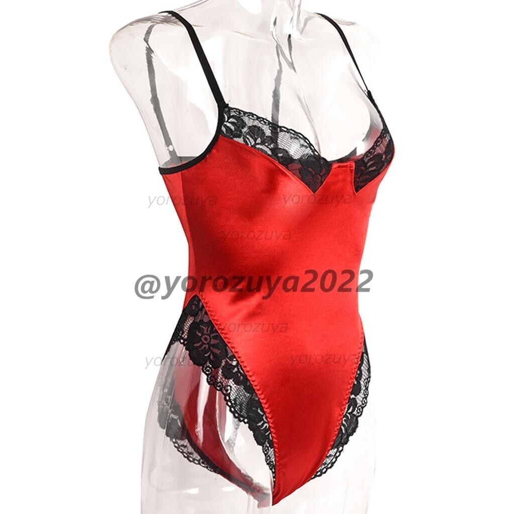 181-315-9 光沢 ランジェリー ボディスーツ【レッドXL】レディース 女性 ハイレグ セクシー コスプレ レオタード レースクイーン .1拍卖