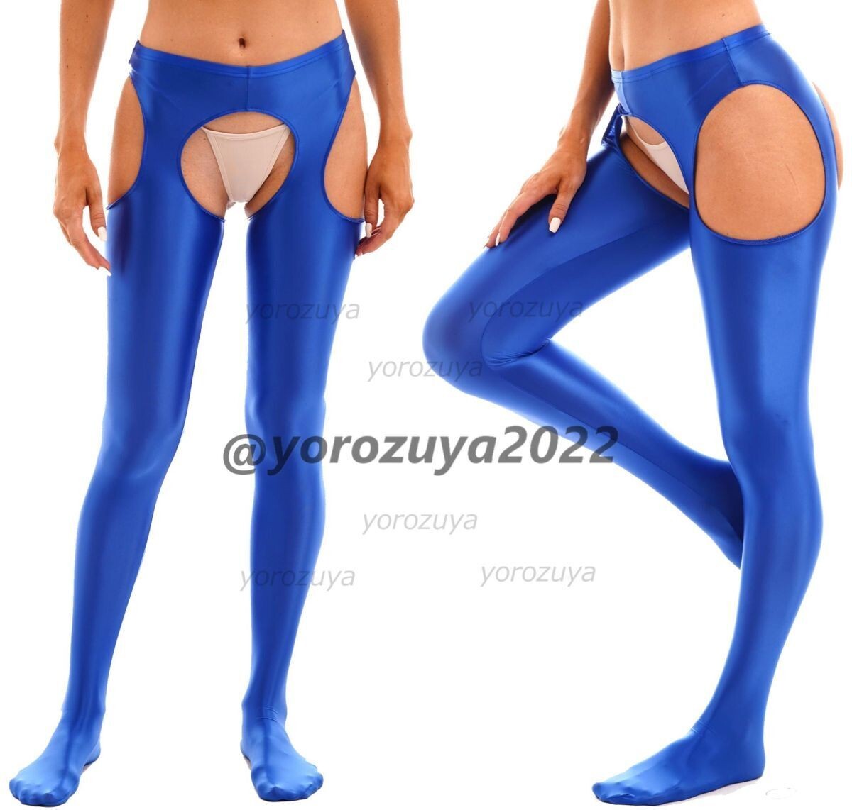 184-275-26 光沢 ツヤツヤ オープン サイドカット Toeタイプ【ブルーLサイズ】レディース 女性 レギンス コスプレ セクシー パンツ .2拍卖