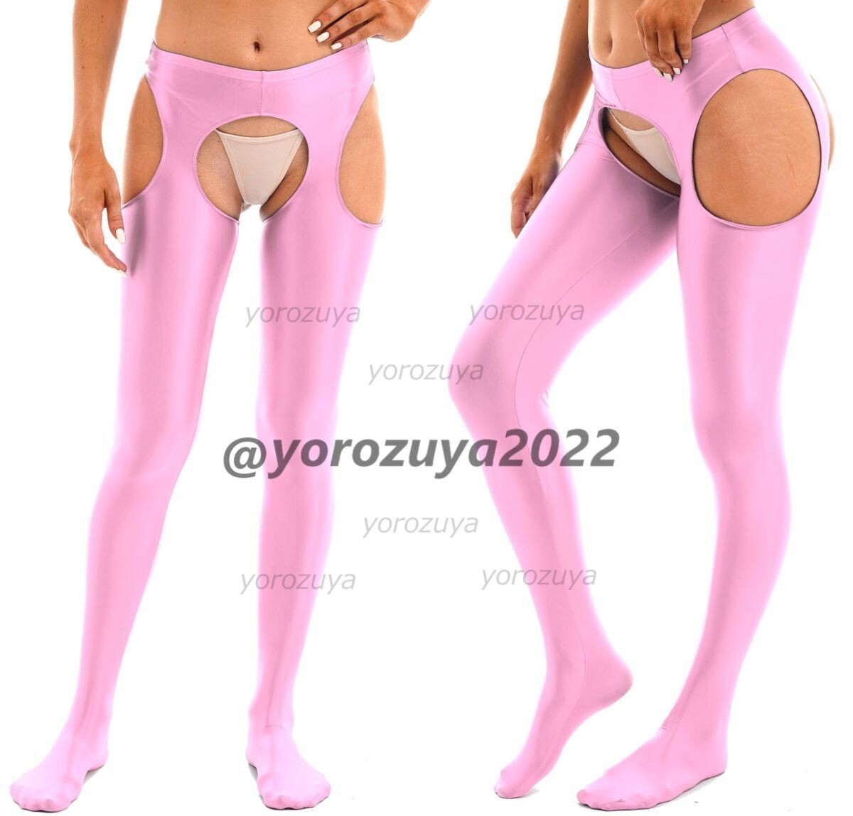 184-281-26 光沢 ツヤツヤ オープン サイドカット Toeタイプ【ピンクLサイズ】レディース 女性 レギンス コスプレ セクシー パンツ .2拍卖