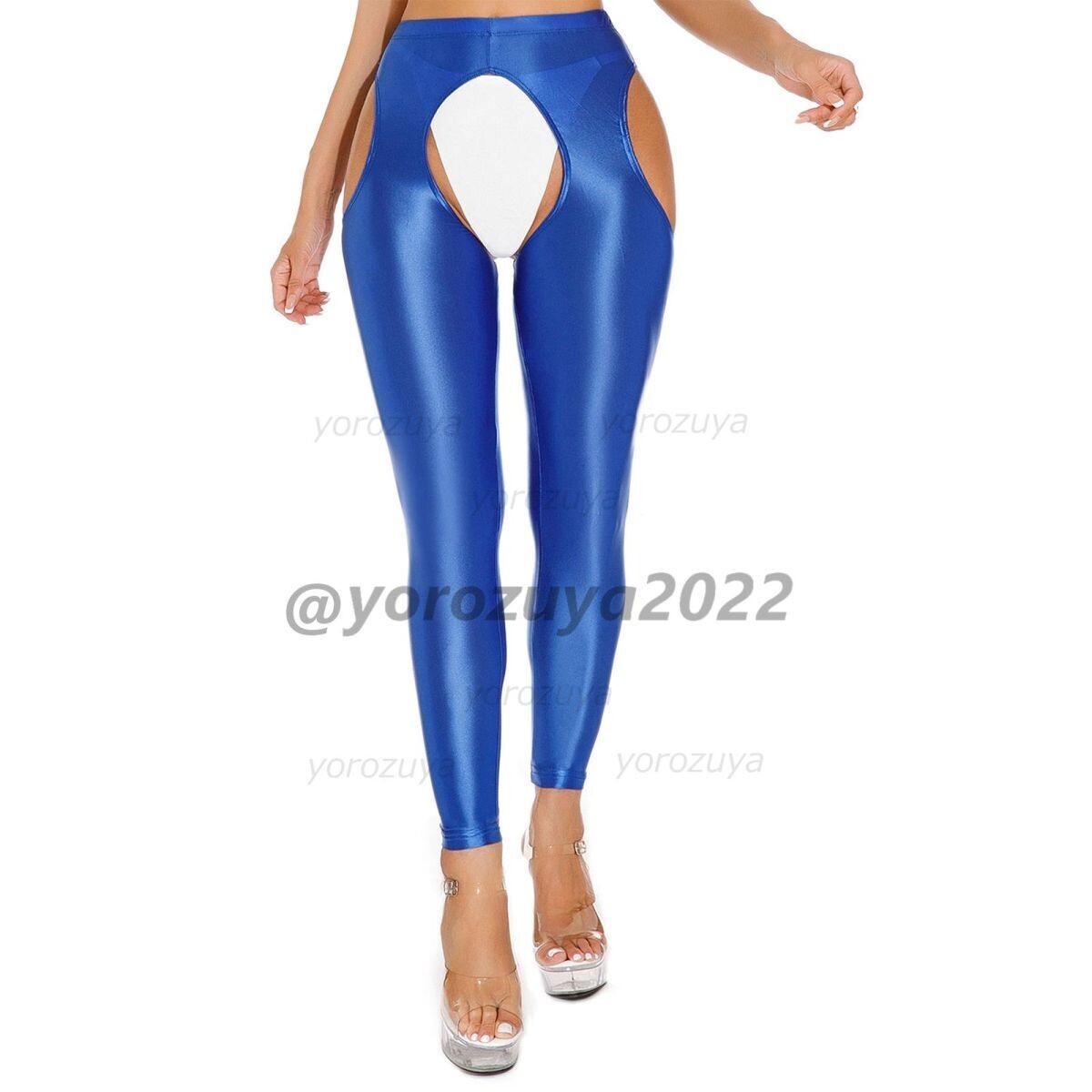 131-281-25 光沢 ツヤツヤ レギンス オープン サイドカット【ブルーXLサイズ】レディース 女性 下着 コスプレ エロ セクシー パンツ .2拍卖