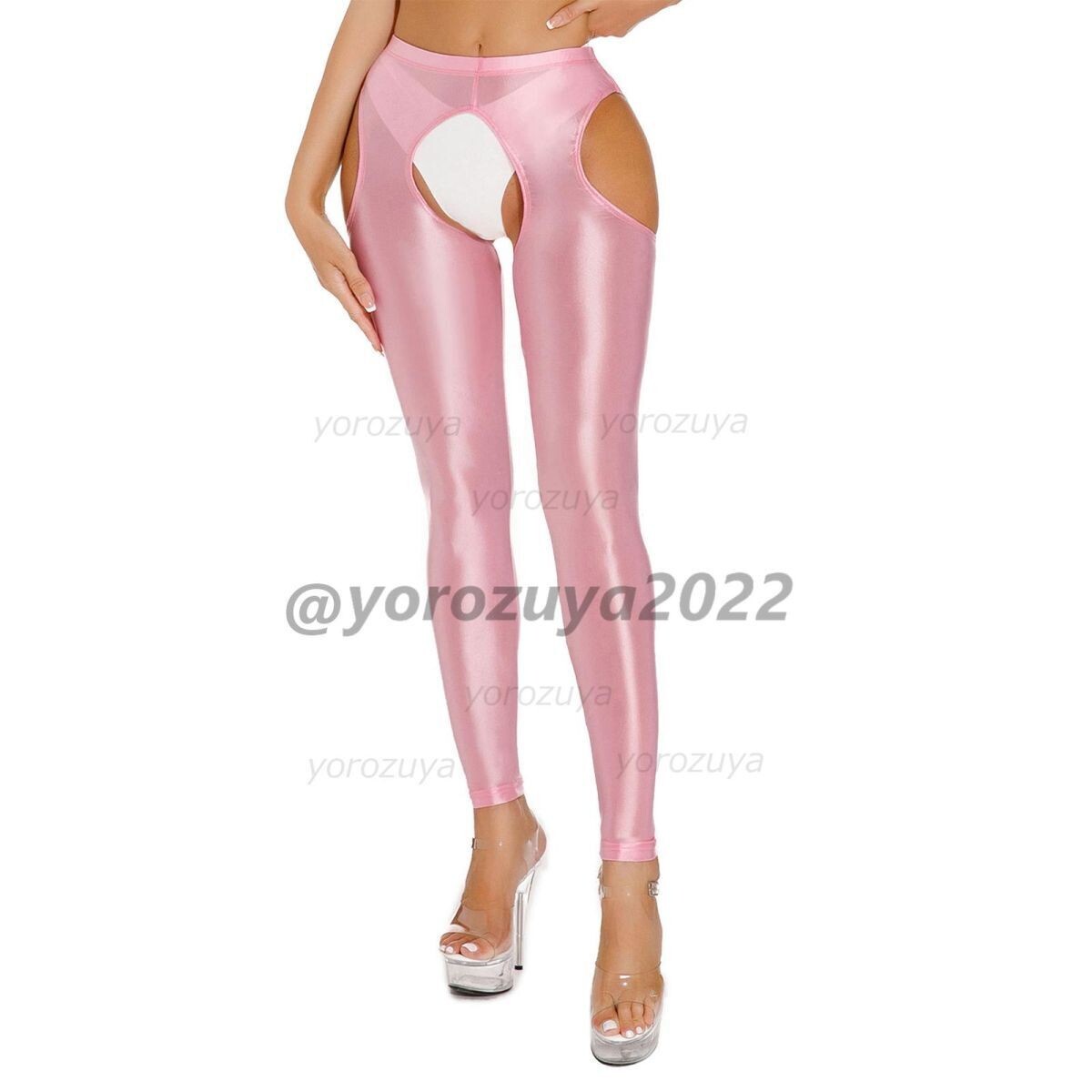 131-271-25 光沢 ツヤツヤ レギンス オープン サイドカット【ピンクXLサイズ】レディース 女性 下着 コスプレ エロ セクシー パンツ .1拍卖