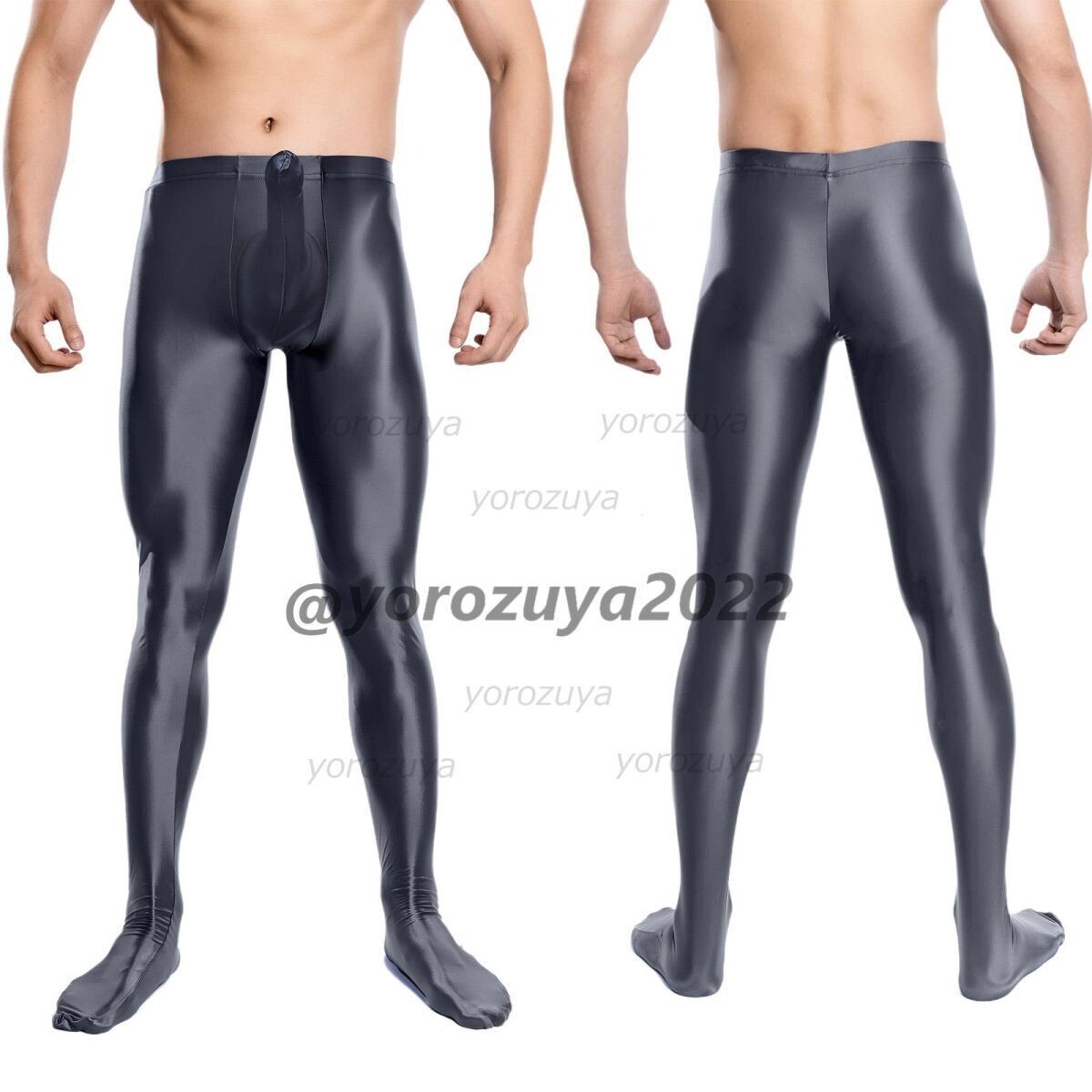 181-292-27 竿付き 光沢 艶々 10分丈 Toeタイプ レギンス【グレーLサイズ】男性 メンズ 勃起パンツ ランジェリー ブリーフ ショーツ.2拍卖