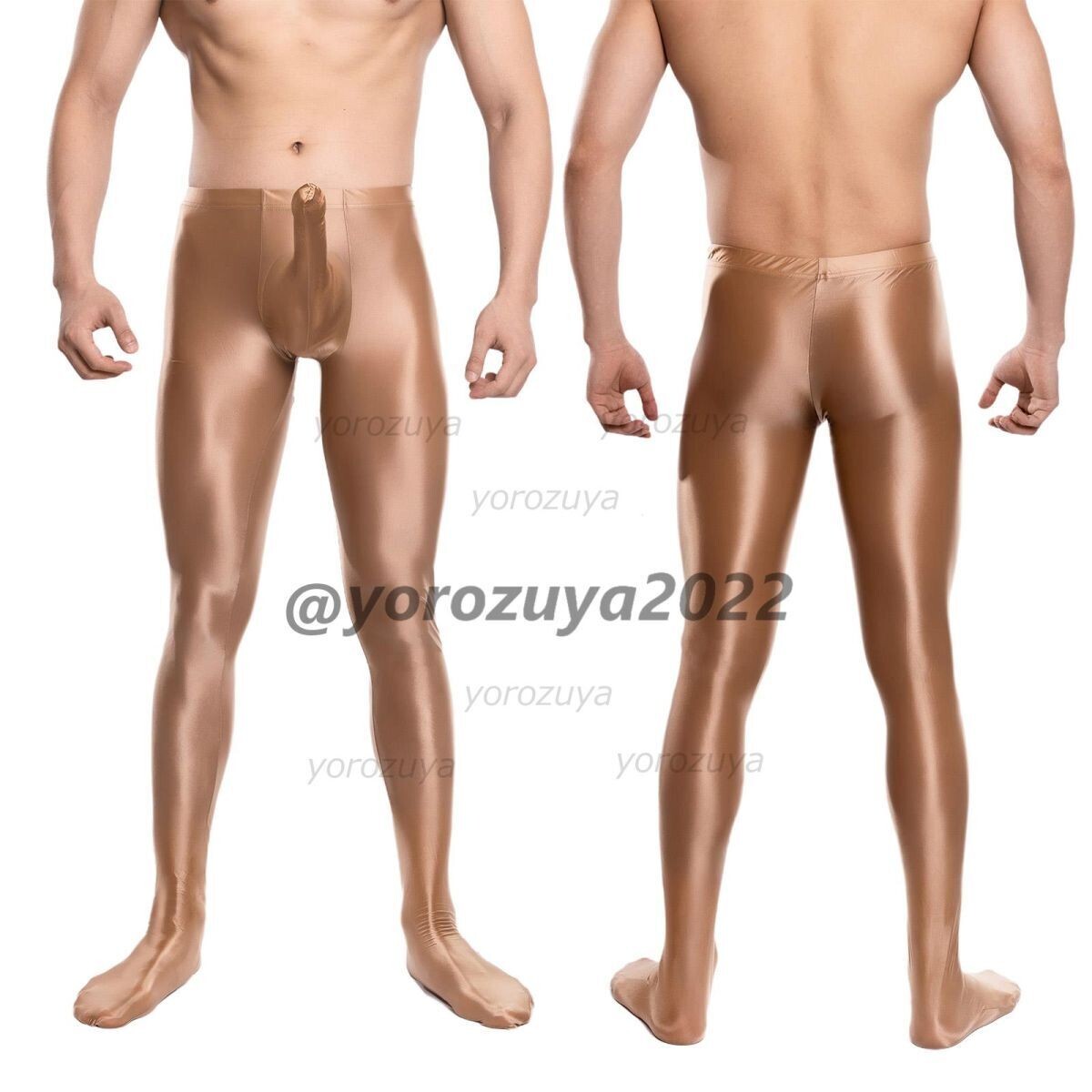181-286-27 竿付き 光沢 艶々 10分丈 Toeタイプ レギンス【ブラウンLサイズ】男性 メンズ 勃起パンツ ランジェリー ブリーフ ショーツ.2拍卖
