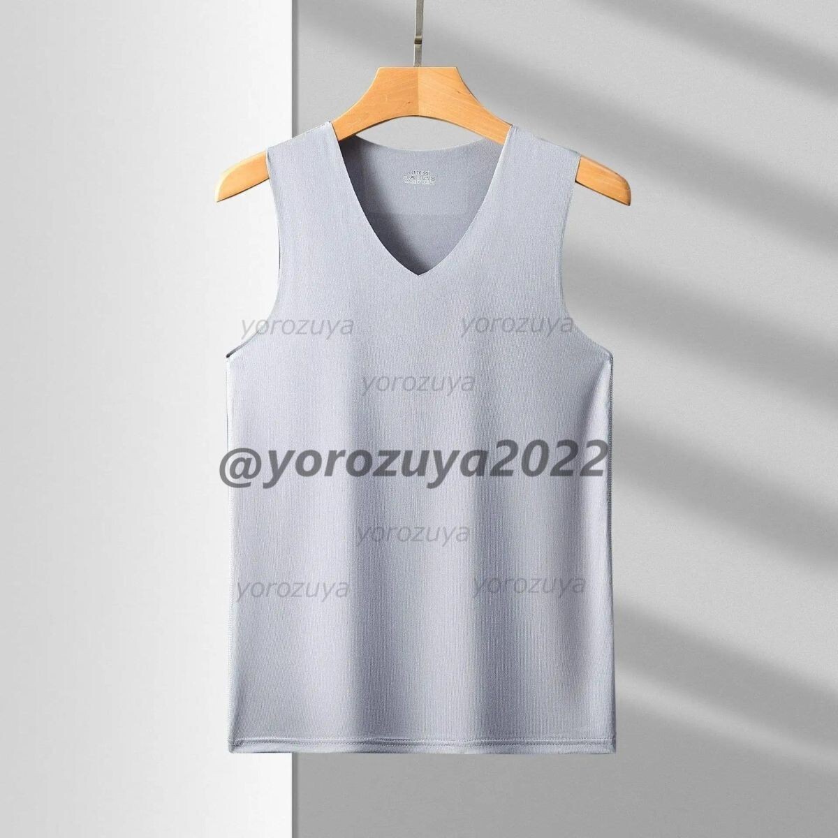 182-12-4 シームレス アイスシルク ノースリーブ【グレーLサイズ】男性 メンズ 冷感 肌着 新品 下着 シャツ タンクトップ インナー .1拍卖