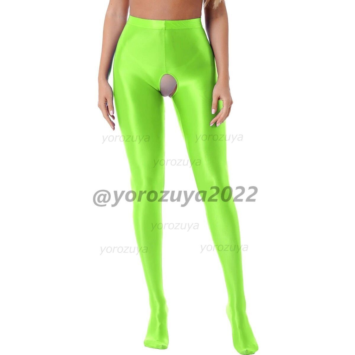 117-366-20 光沢 オープンクロッチ ツヤツヤ レギンス パンツ 【グリーンXLサイズ】レディース メンズ コスプレ セクシー スパッツ .3拍卖