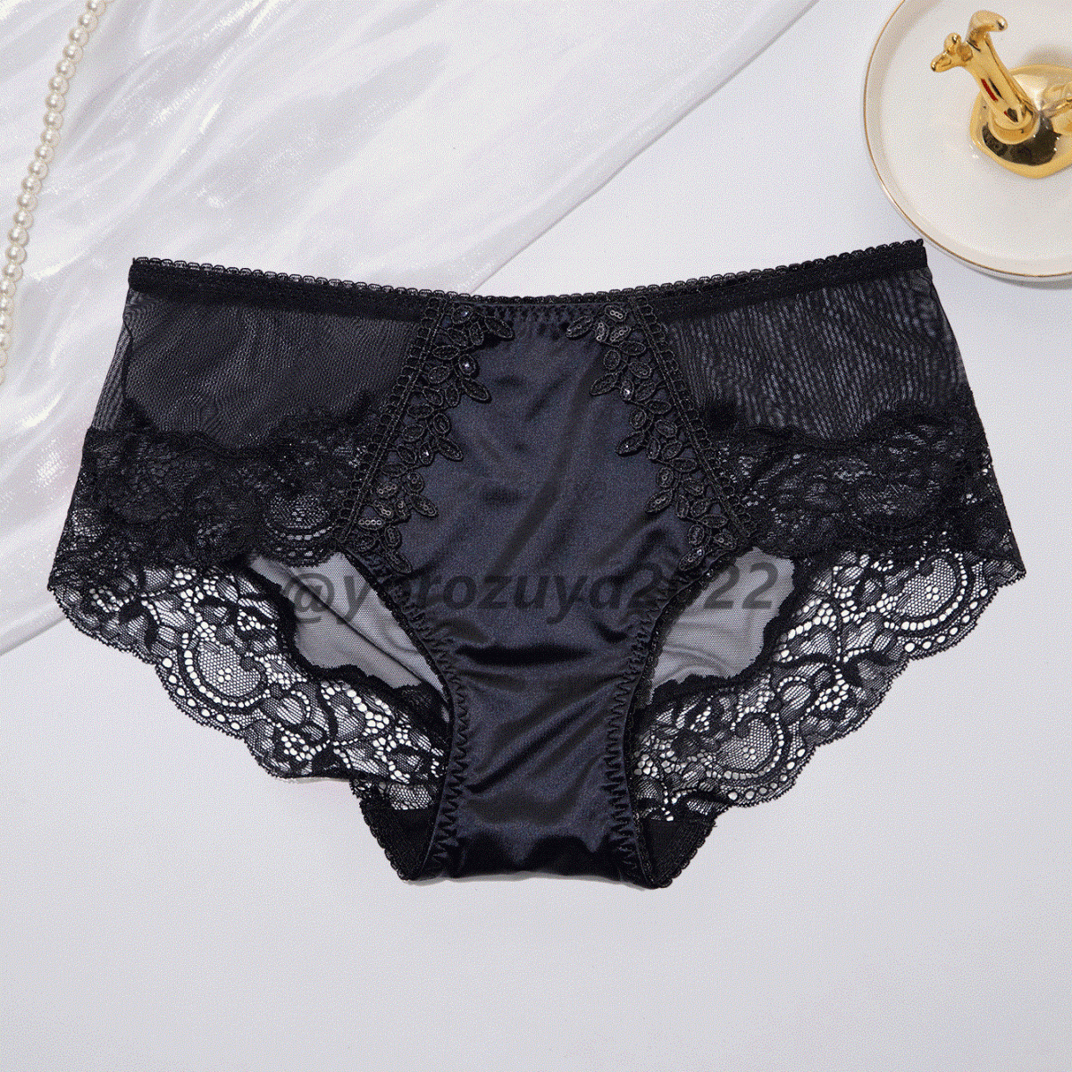 170-15-9 ツヤツヤ サテン セクシー ブリーフパンティ【ブラックXLサイズ】レディース 下着 インナー ショーツ ランジェリー パンツ .1拍卖