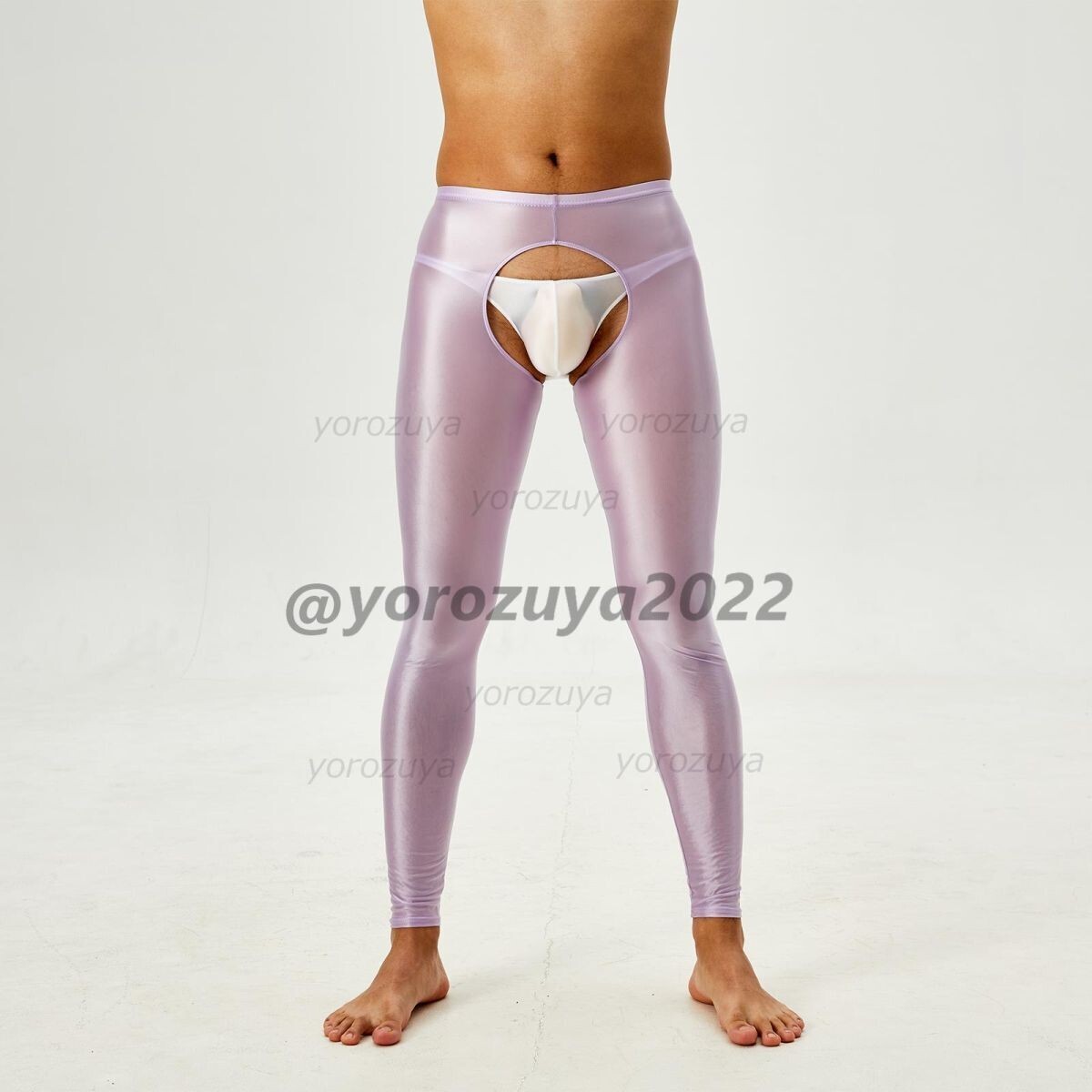 164-273-21 メンズ ツヤツヤ 光沢 オープン タイトパンツ 【パープルXL】男性 下着 セクシー エロ コスプレ ランジェリー レギンス .1拍卖
