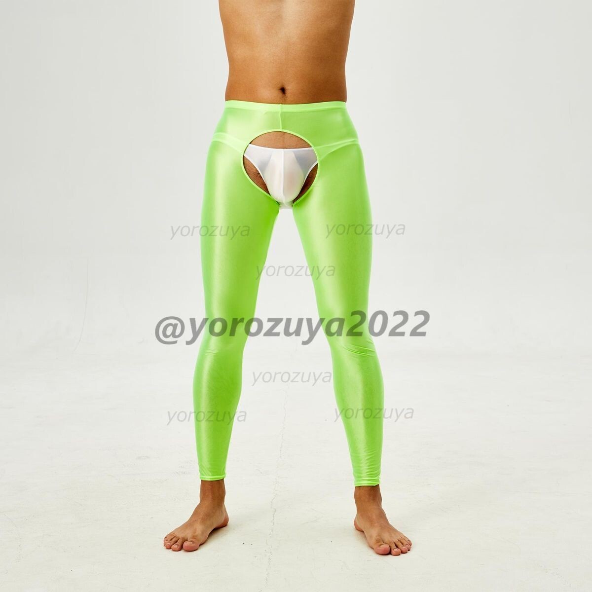 164-267-21 メンズ ツヤツヤ 光沢 オープン タイトパンツ 【グリーンXL】男性 下着 セクシー エロ コスプレ ランジェリー レギンス .1拍卖