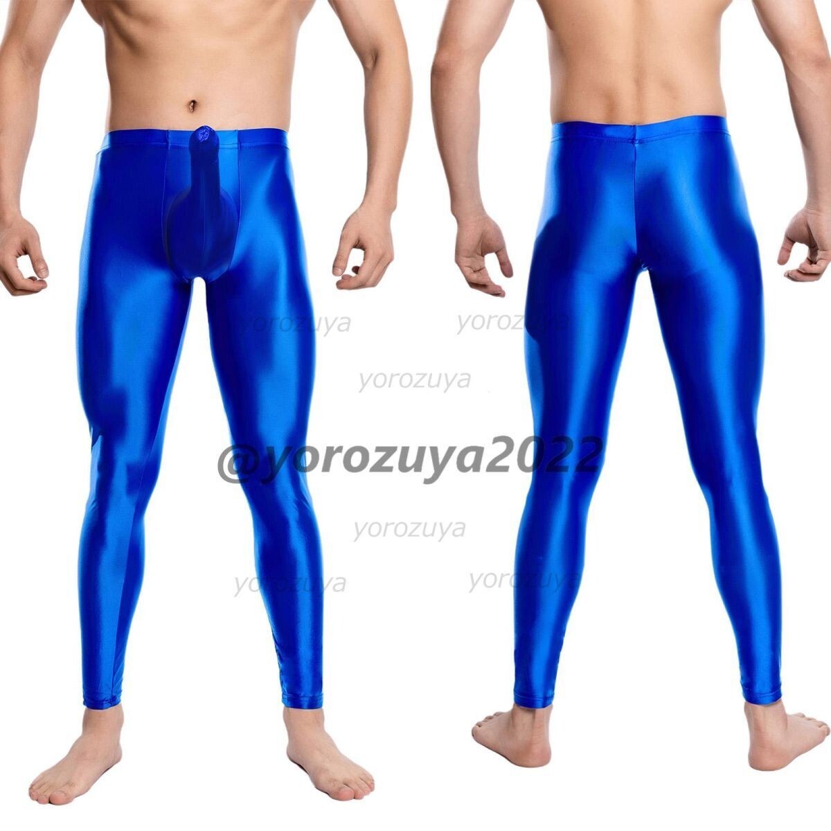 181-275-25 ツヤツヤ 光沢 サオ付き アンクル レギンス【ブルーXLサイズ】男性 メンズ 勃起パンツ ランジェリー ブリーフ ショーツ.2拍卖