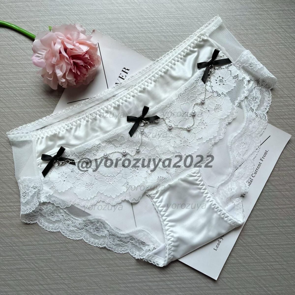 170-6-8 光沢 ガーリー パールチェーン ショーツ【ホワイトXLサイズ】レディース 女性 新品 下着 可愛い パンツ ブリーフ ランジェリー.1拍卖