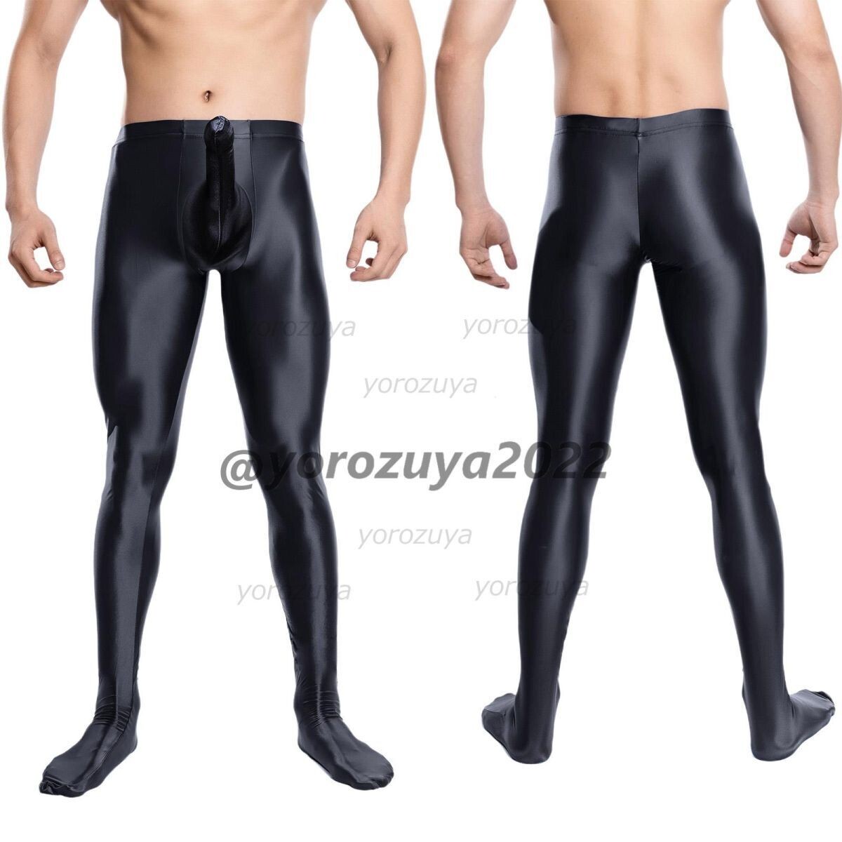 181-308-27 竿付き 光沢 艶々 10分丈 Toeタイプ レギンス【ブラックXLサイズ】男性 メンズ 勃起パンツ ランジェリー ブリーフ ショーツ.1拍卖