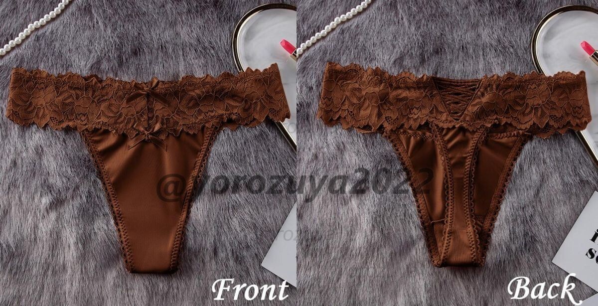 170-139-6 お花レース 光沢 セクシー 勝負下着 Tバック【ブラウンXLサイズ】レディース 女性 ランジェリー エロ 過激 パンツ ショーツ.1拍卖