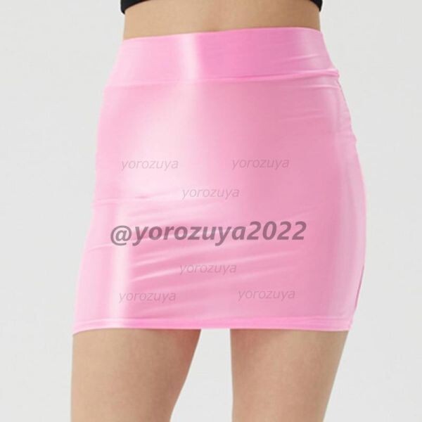 88-182-12 光沢 ツヤツヤ ミニスカート コスチューム 【ピンクLサイズ】レディース イベント 過激 コスプレ スカート タイト .3拍卖