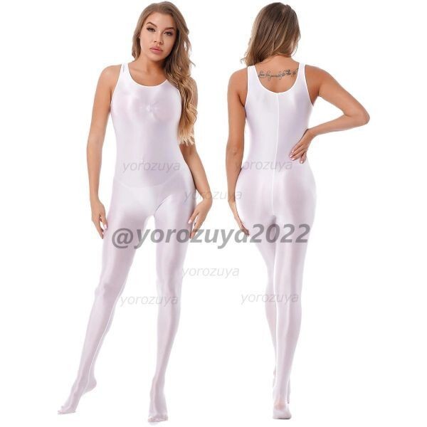 102-441-35 光沢 ツヤツヤ ジャンプスーツ コスチューム【ホワイトXLサイズ】セクシー ボディスーツ コスプレ イベント レースクイーン.3拍卖