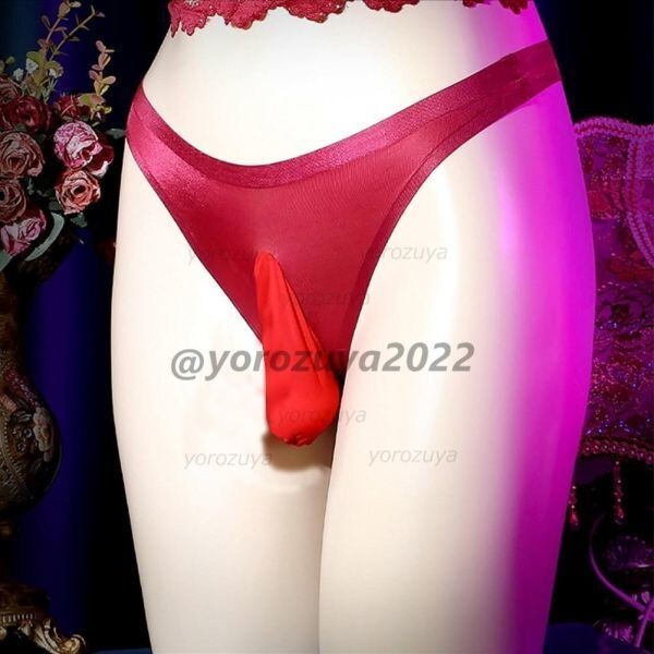 83-289-9 もっこりタイプ ペニスポーチ 光沢 テカリ ショーツ Tバック【レッドXLサイズ】男性 下着 パンツ 偽娘 男の娘 パンティー.3拍卖