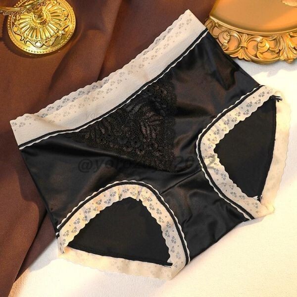 121-36-6 光沢 トライアングル レース ツヤツヤ フルバック ショーツ【ブラックLサイズ】レディース 女性 下着 パンツ ランジェリー.1拍卖