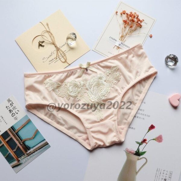 64-286-6 高品質 光沢シャイニー 花柄 刺繍 レース フルバックショーツ 【ピンクM】レディース 下着 パンティ エロ 過激 セクシー .1拍卖