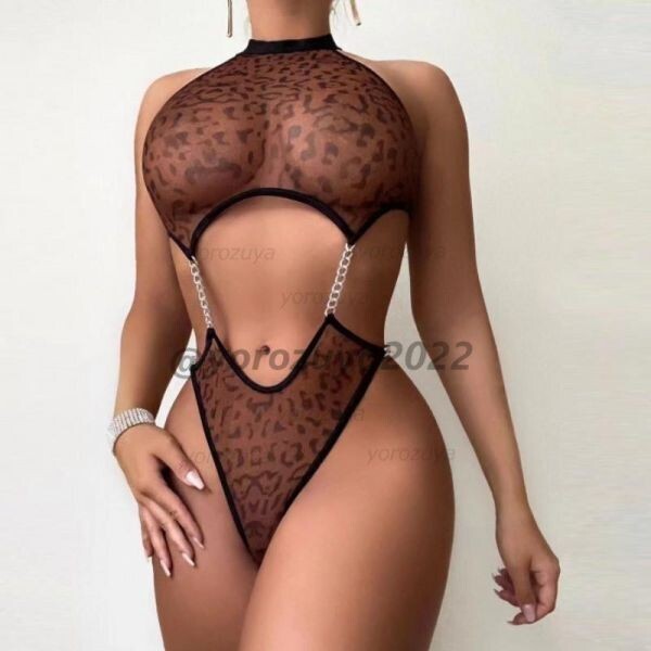 126-415-13 アニマル チェーン レオタード ランジェリー【ブラウンXL】 コスプレ セクシー ヒョウ レースクイーン ハイレグ ショーツ .1拍卖