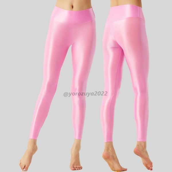102-402-24 ピタピタ 光沢 ツヤツヤ ハイウエスト レギンス パンツ 【ピンクL】メンズ レディース コスプレ セクシー コスチューム.3拍卖