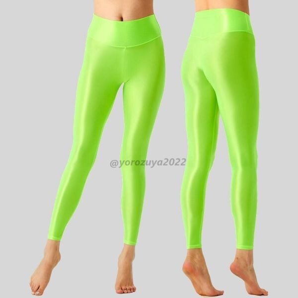 102-394-24 ピタピタ 光沢 ツヤツヤ ハイウエスト レギンス パンツ 【グリーンL】メンズ レディース コスプレ セクシー コスチューム.1拍卖