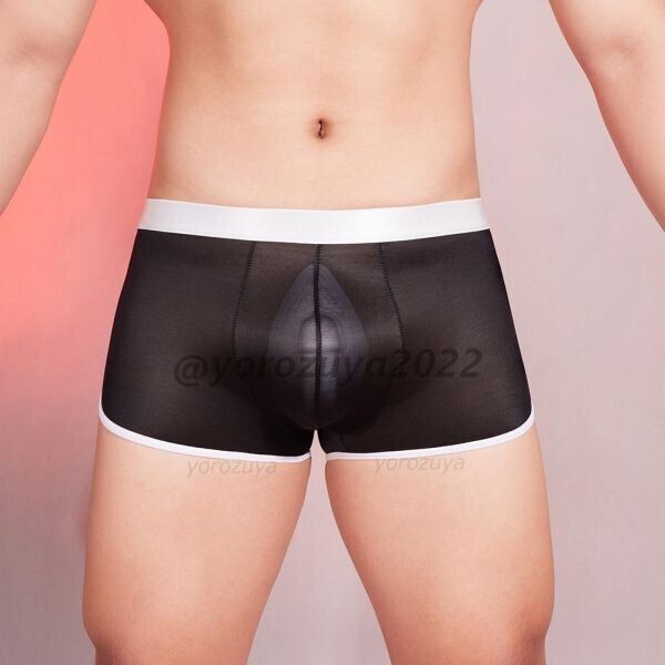 126-285-12 メンズ 激モテ 透かし光沢 ボクサーパンツ【ブラックF】男性 エロ セクシー ショーツ ランジェリー アンダーウェア ゲイ .2拍卖