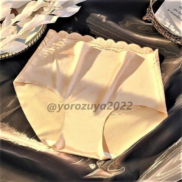 60-190-8 高品質 極薄 光沢 アイスシルクショーツ サテン ツヤツヤ テカテカ【ベージュXLサイズ】レディース 下着 パンティ セクシー .1拍卖