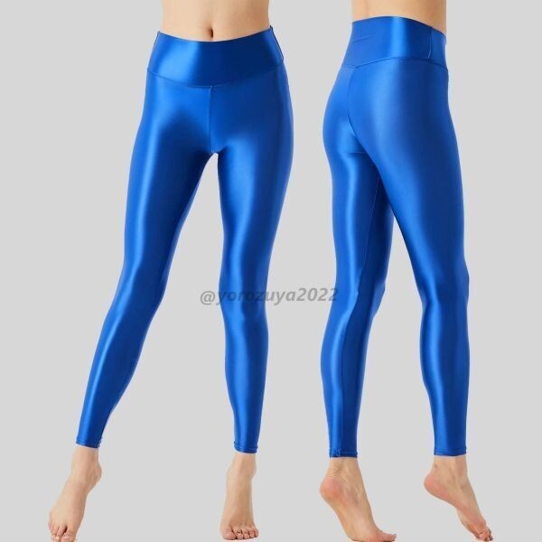 102-397-24 ピタピタ 光沢 ツヤツヤ ハイウエスト レギンス パンツ 【ブルーXL】メンズ レディース コスプレ セクシー コスチューム.2拍卖