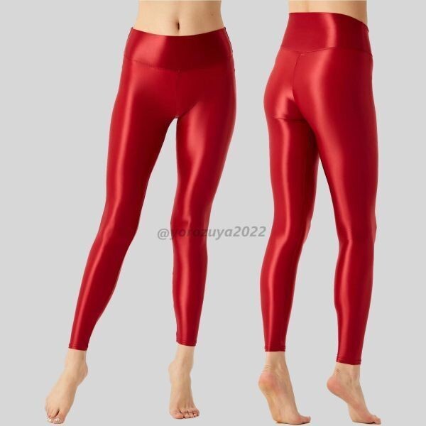 102-393-24 ピタピタ 光沢 ツヤツヤ ハイウエスト レギンス パンツ 【レッドXL】メンズ レディース コスプレ セクシー コスチューム.2拍卖